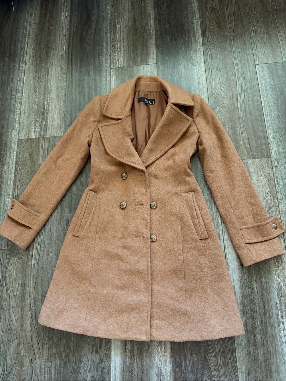 Plastic Island Women's Double-Breasted Trench Coat in Camel Brown